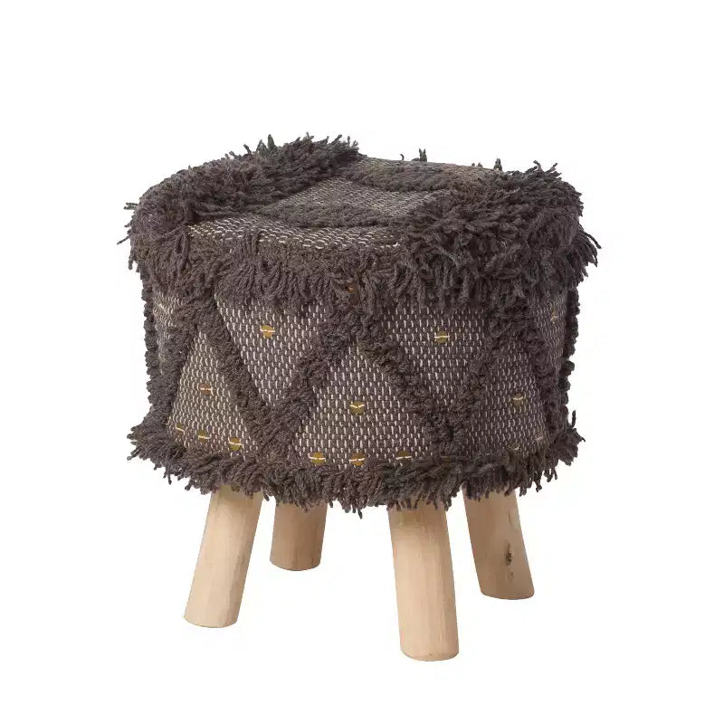 GDFStudio Edene Boho Handmade Fabric 16*16 Stool with Metal Accents, Dark Brown