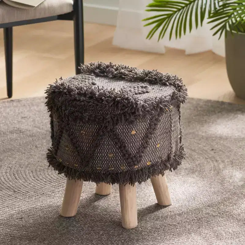 Tabouret en tissu fait main 40x40 cm avec accents métalliques