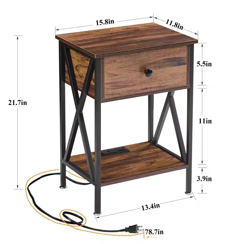 Table de chevet avec station de recharge, lot de 1/2 tables d'appoint en bois Tables de chevet
