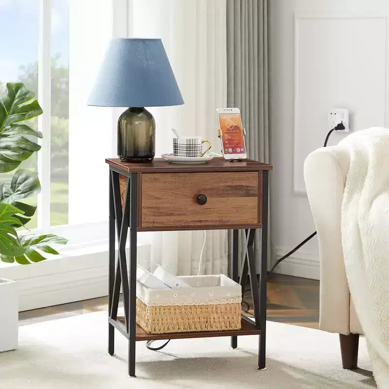 Table de chevet avec station de recharge, lot de 1/2 tables d'appoint en bois Tables de chevet