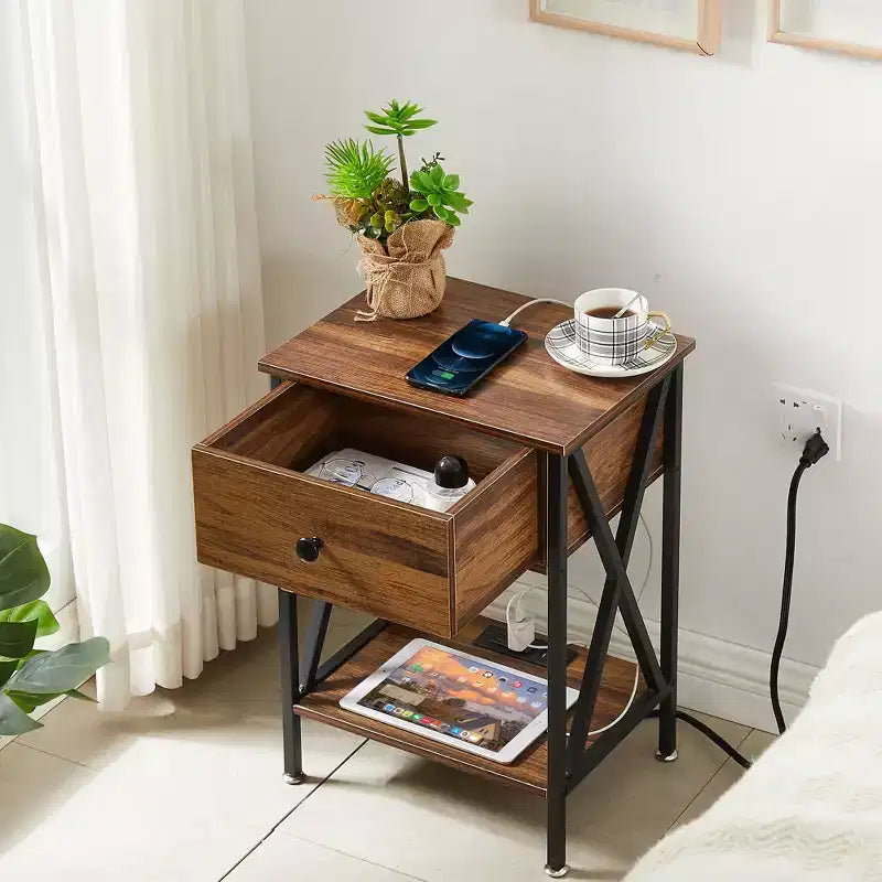Table de chevet avec station de recharge, lot de 1/2 tables d'appoint en bois Tables de chevet