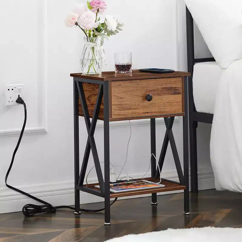 Table de chevet avec station de recharge, lot de 1/2 tables d'appoint en bois Tables de chevet