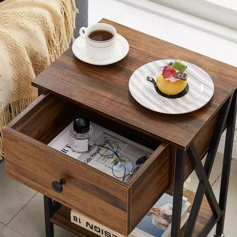 Table de chevet avec station de recharge, lot de 1/2 tables d'appoint en bois Tables de chevet