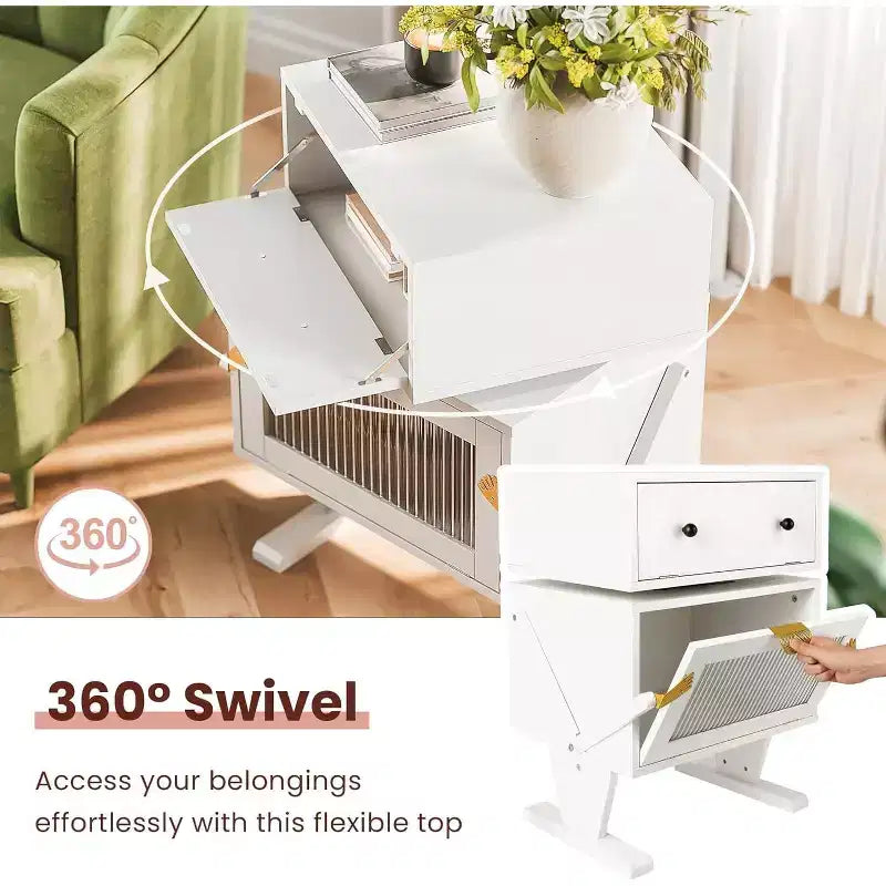 Table de chevet avec bandes lumineuses LED, tiroir rotatif à 360 degrés, rangement avec porte en verre