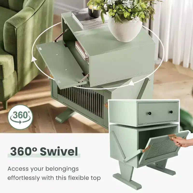 Table de chevet avec bandes lumineuses LED, tiroir rotatif à 360 degrés, rangement avec porte en verre