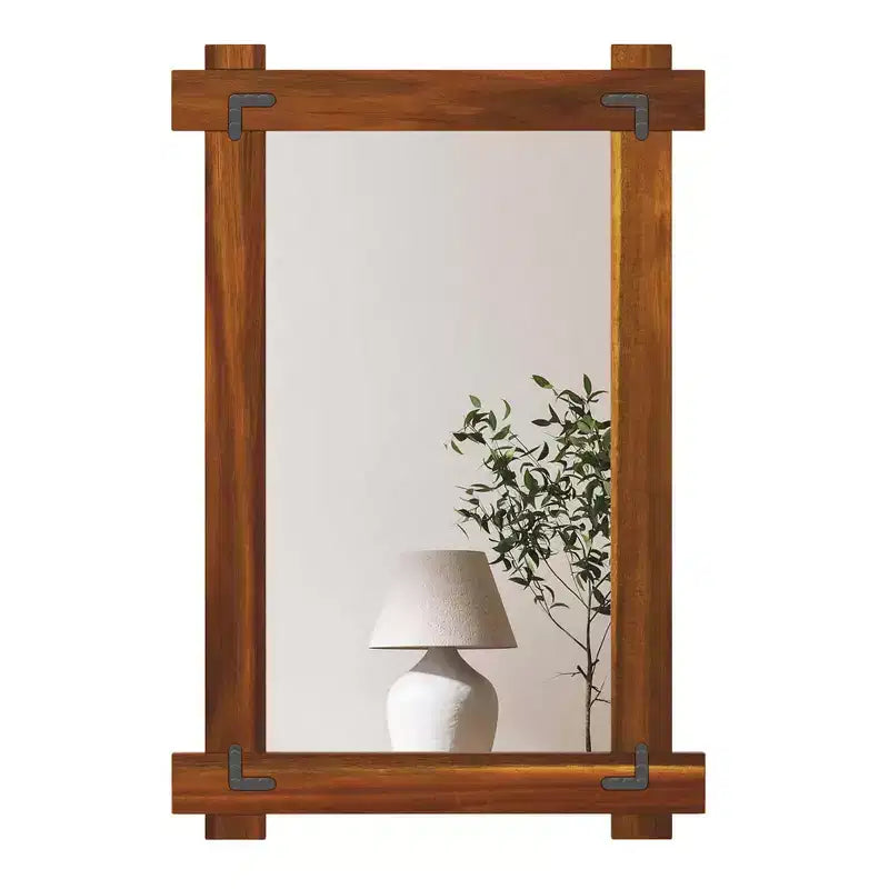 Costway 30 x 20/35 x 24/40 x 28.5 Inch Shatterproof Wall Mirror with Acacia Wood Frame & Vintage Rivet Design