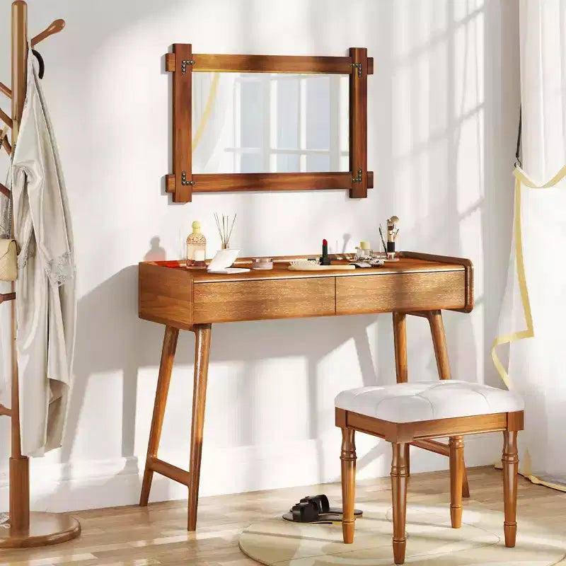 Miroir mural incassable avec cadre en bois d'acacia et design rivetage vintage