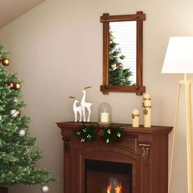 Miroir mural incassable avec cadre en bois d'acacia et design rivetage vintage
