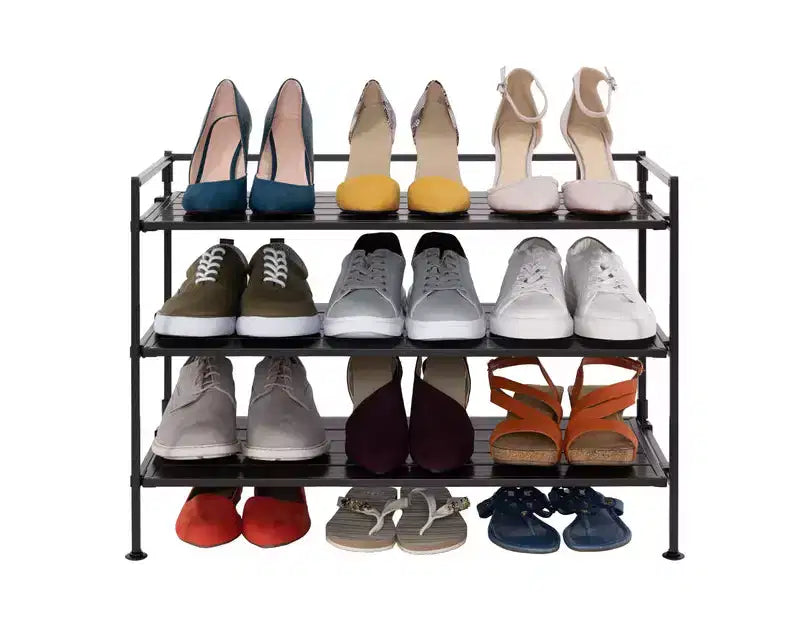 Range-chaussures en métal robuste, 3 niveaux, 12 paires, en résine