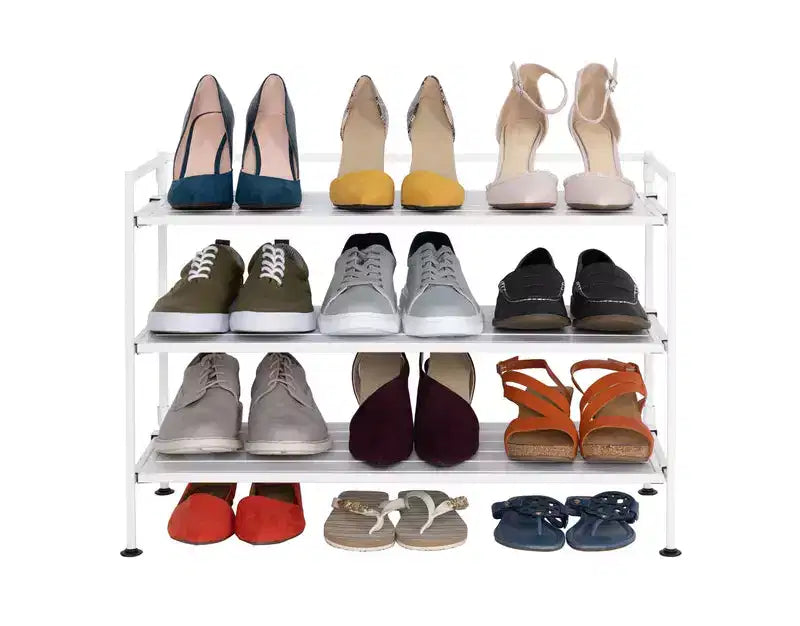 Range-chaussures en métal robuste, 3 niveaux, 12 paires, en résine