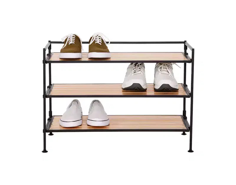Range-chaussures en métal robuste, 3 niveaux, 12 paires, en résine