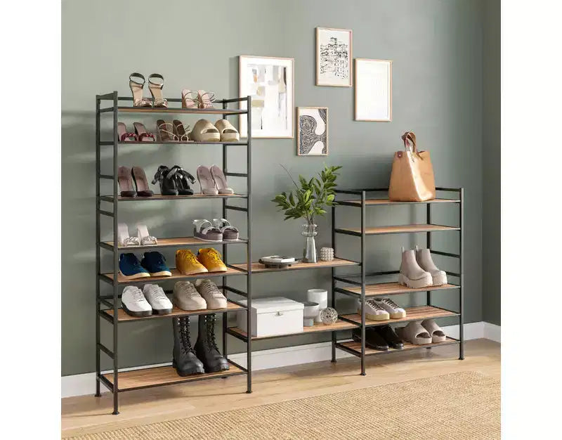 Range-chaussures en métal robuste, 3 niveaux, 12 paires, en résine