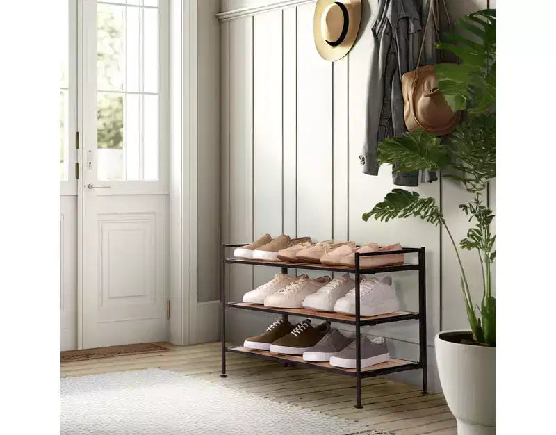 Range-chaussures en métal robuste, 3 niveaux, 12 paires, en résine