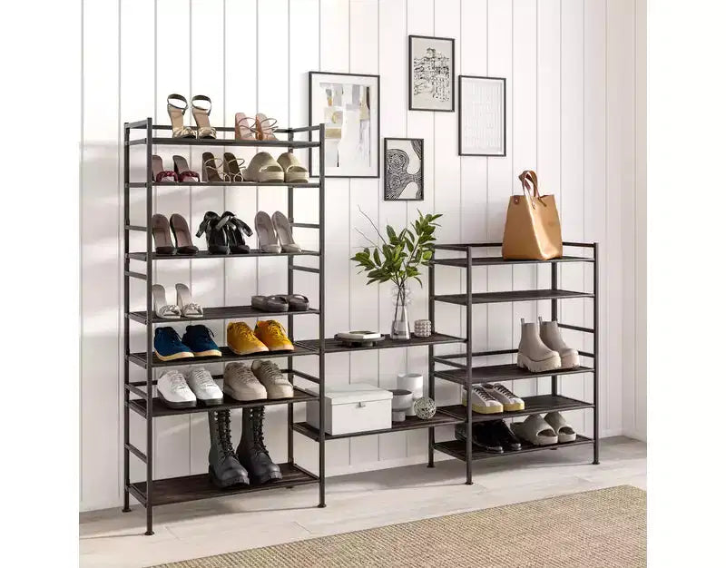 Range-chaussures en métal robuste, 3 niveaux, 12 paires, en résine