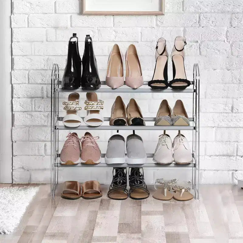 Range-chaussures extensible à 3 niveaux et 4 paires, structure métallique antidérapante