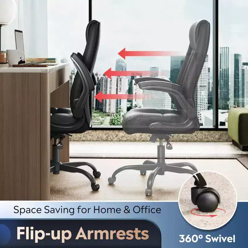 Chaise de bureau ergonomique à dossier haut, accoudoirs escamotables réglables