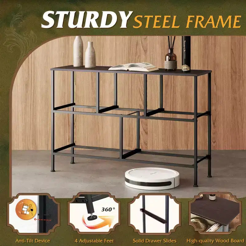 Commode à 5 tiroirs, longue unité de rangement en tissu pour chambre à coucher