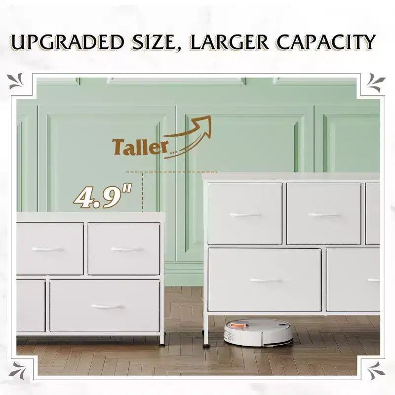 Commode à 5 tiroirs, longue unité de rangement en tissu pour chambre à coucher