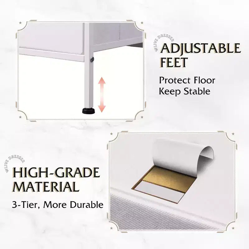 Commode à 5 tiroirs, longue unité de rangement en tissu pour chambre à coucher