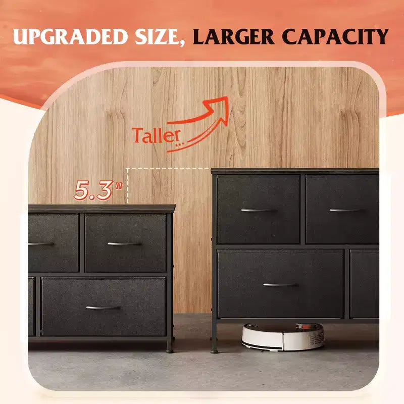 Commode à 5 tiroirs, longue unité de rangement en tissu pour chambre à coucher