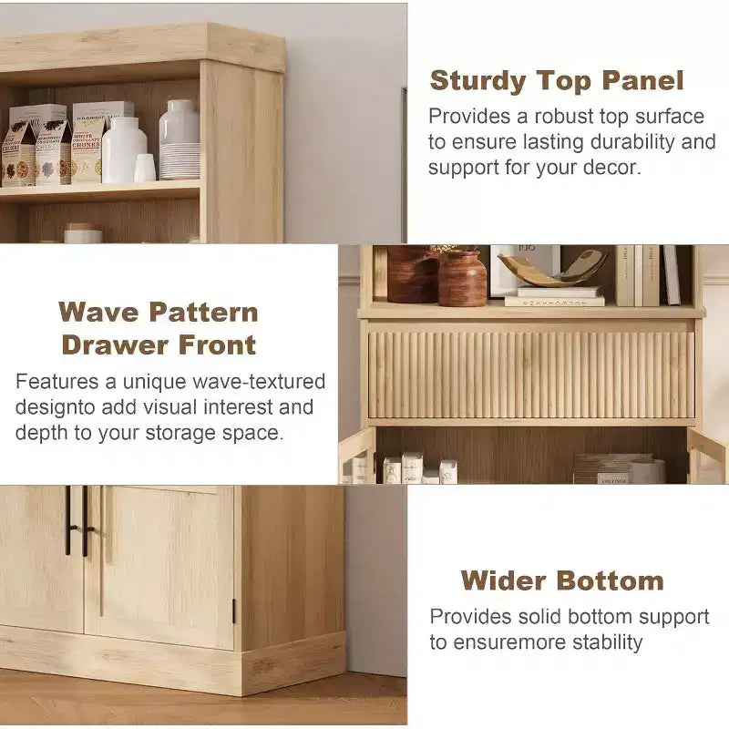 Meuble de cuisine haut de 178 cm avec portes vitrées et tiroir
