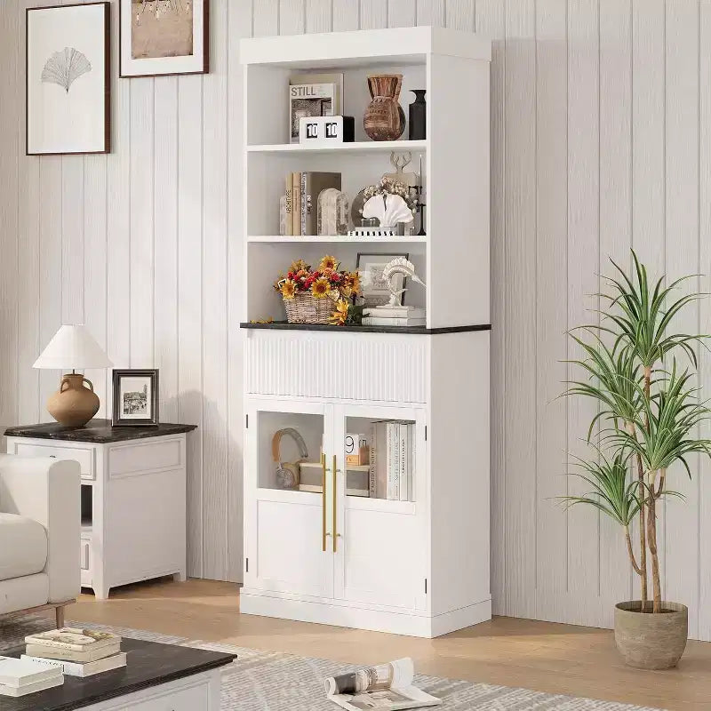 Meuble de cuisine haut de 178 cm avec portes vitrées et tiroir