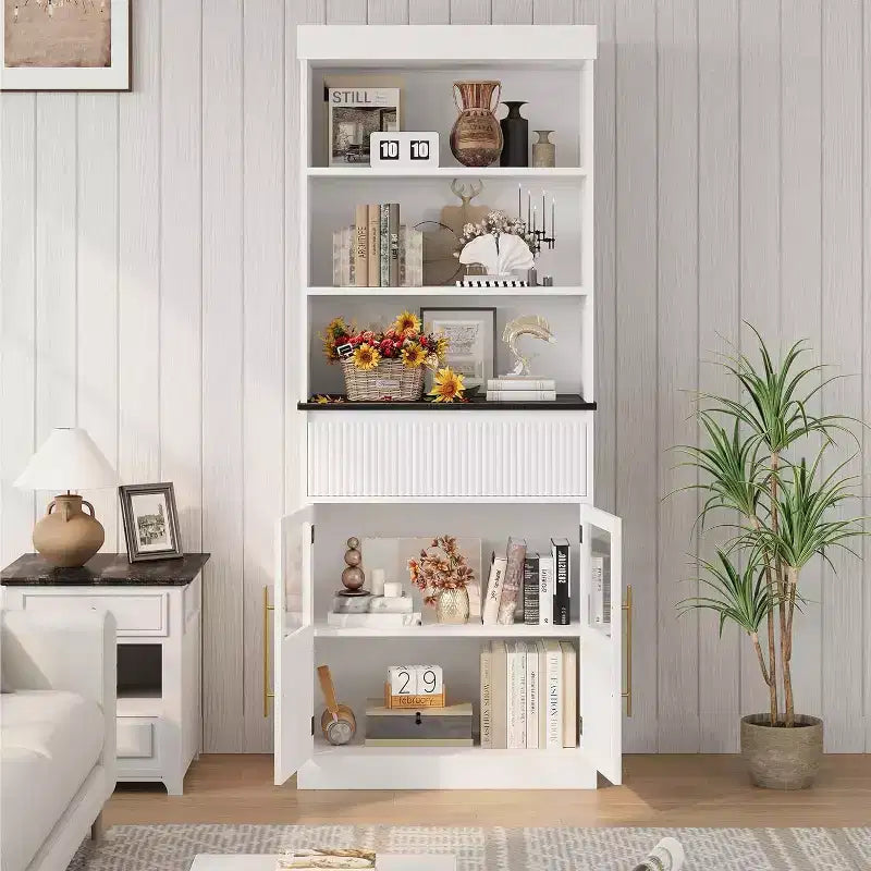 Meuble de cuisine haut de 178 cm avec portes vitrées et tiroir