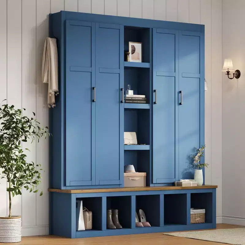 Porte-manteau d'entrée 4-en-1 avec banc de rangement et patères pour vestibule/vestiaire