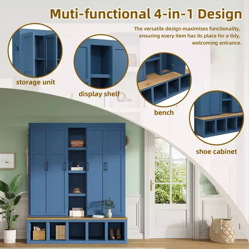 Porte-manteau d'entrée 4-en-1 avec banc de rangement et patères pour vestibule/vestiaire