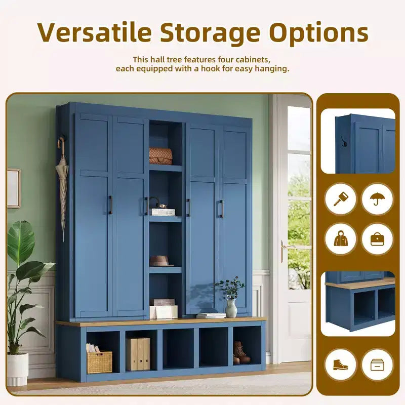 Porte-manteau d'entrée 4-en-1 avec banc de rangement et patères pour vestibule/vestiaire
