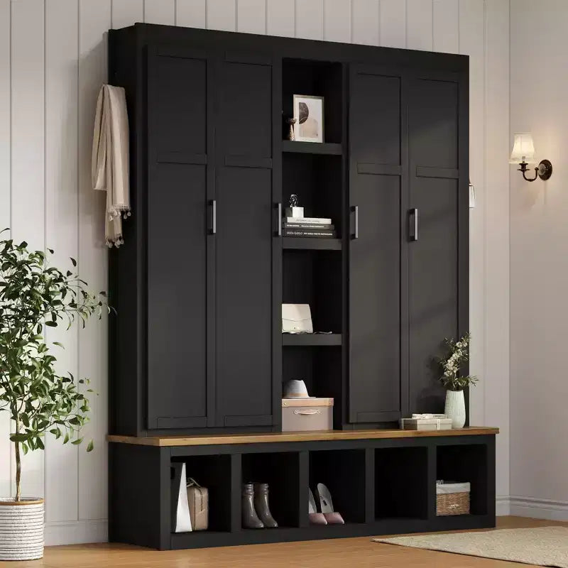 Porte-manteau d'entrée 4-en-1 avec banc de rangement et patères pour vestibule/vestiaire