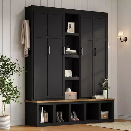 Porte-manteau d'entrée 4-en-1 avec banc de rangement et patères pour vestibule/vestiaire