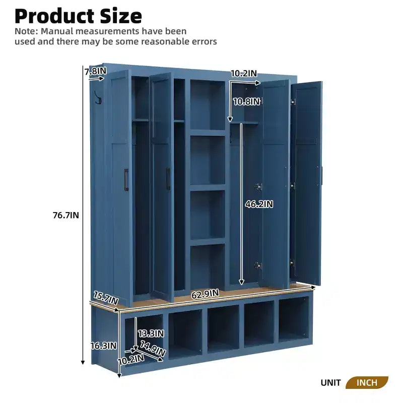 Porte-manteau d'entrée 4-en-1 avec banc de rangement et patères pour vestibule/vestiaire