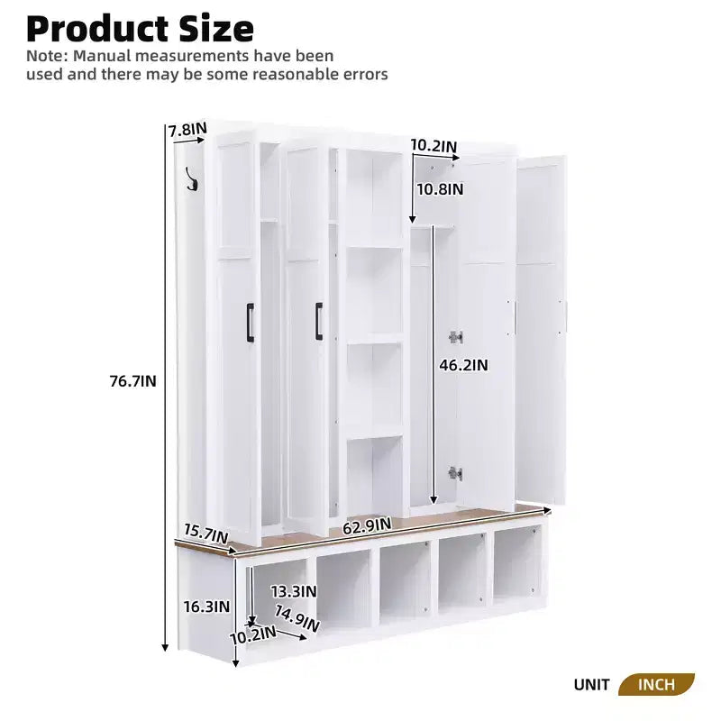 Porte-manteau d'entrée 4-en-1 avec banc de rangement et patères pour vestibule/vestiaire