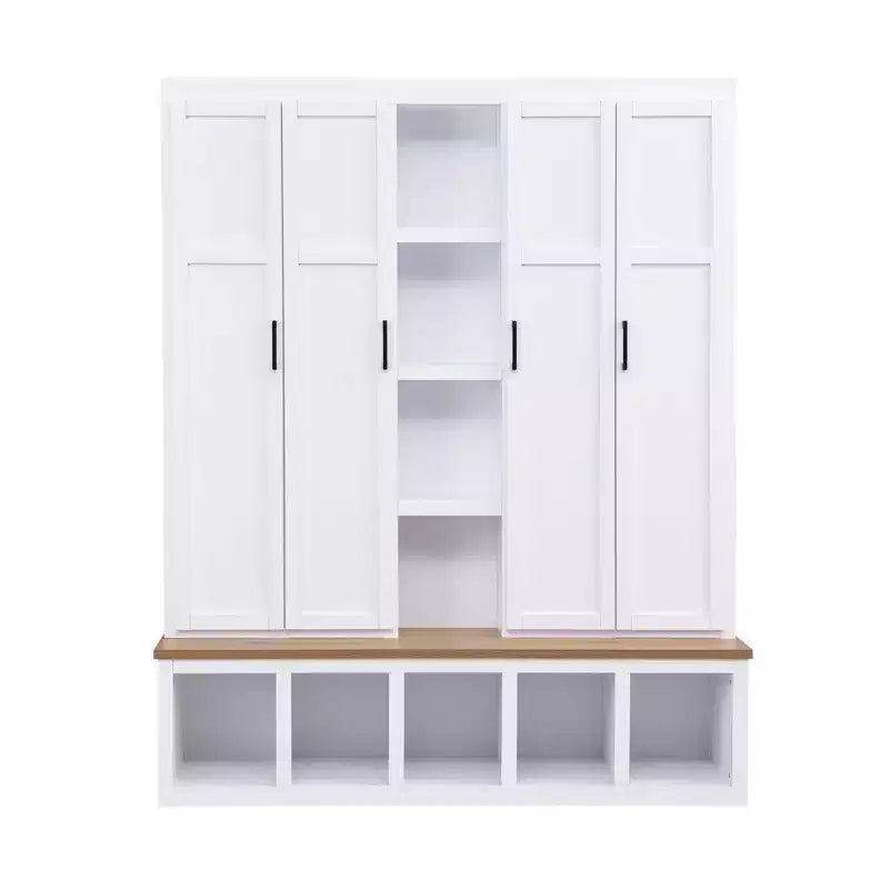 Porte-manteau d'entrée 4-en-1 avec banc de rangement et patères pour vestibule/vestiaire