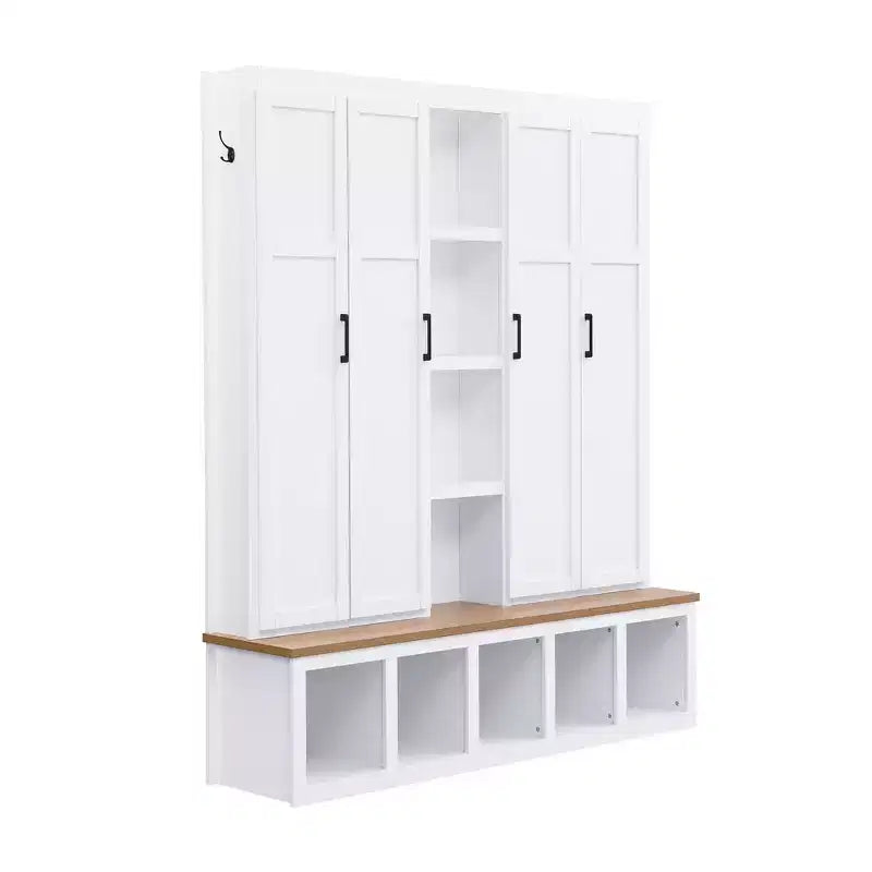 Porte-manteau d'entrée 4-en-1 avec banc de rangement et patères pour vestibule/vestiaire