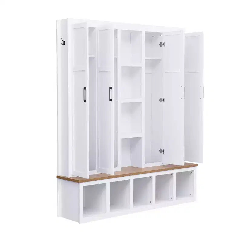 Porte-manteau d'entrée 4-en-1 avec banc de rangement et patères pour vestibule/vestiaire