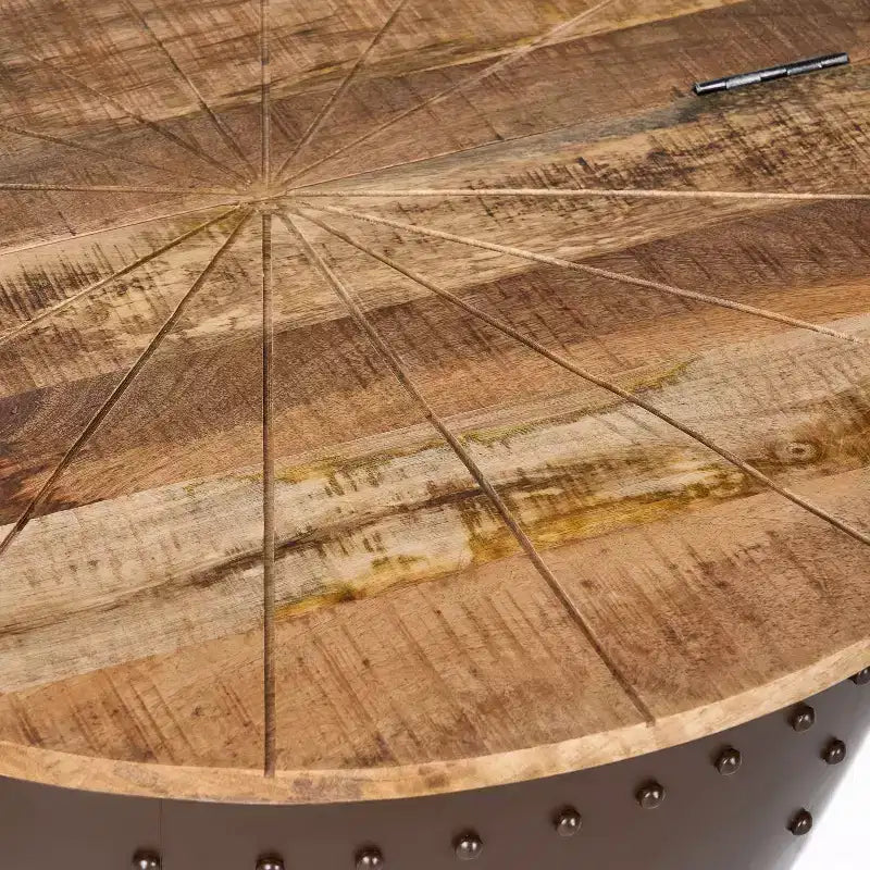 Table basse de rangement moderne en bois de manguier et fer forgé fabriquée à la main