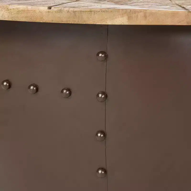 Table basse de rangement moderne en bois de manguier et fer forgé fabriquée à la main
