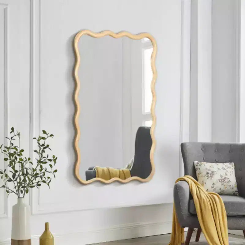 40 x 28Solid Wood Wavy Rectangle Mirror-Natural-Wood for Bathroom, Bedroom, Living Room, Dining Room, Cloakroom, Entryway