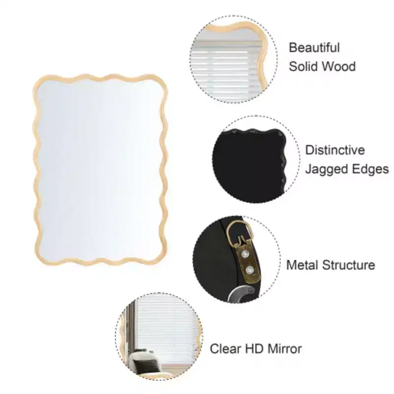 Miroir vague rectangulaire en bois massif 40 x 28 - Naturel - Bois
