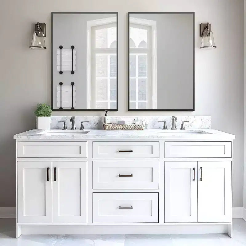Double-Sided Mounted Rectangular Hanging Mirror with Thin Edge, Right Angle, Black Aluminum Alloy