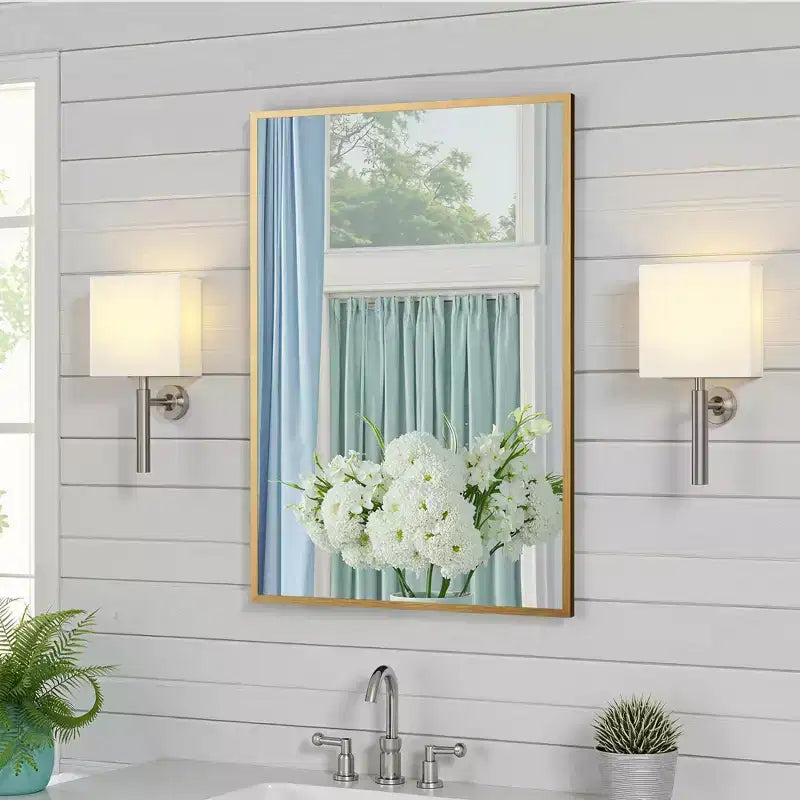 Sophisticated 91cm Gold Aluminum Rectangular Mirror with Slim Frame, Right Angles, 1.5cm Depth (Double-Sided)