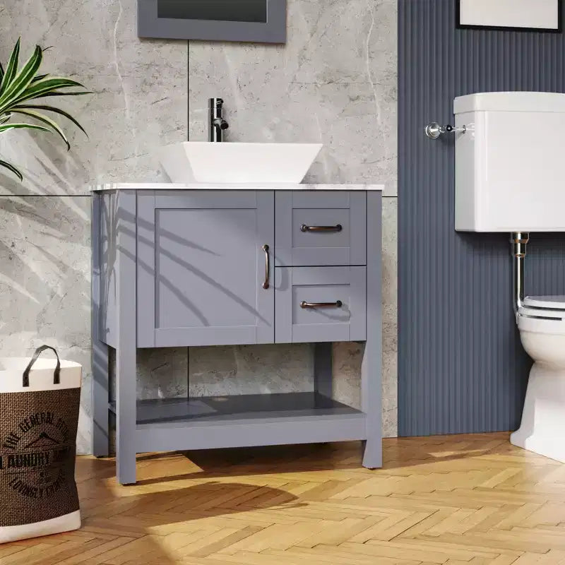 30in Gray Bathroom Vanity / Mirror and Top Only