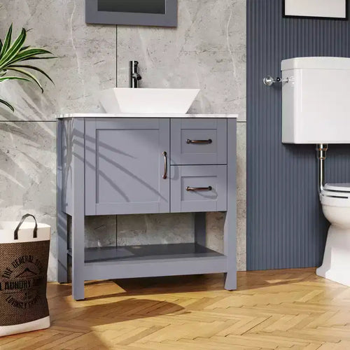 30in Gray Bathroom Vanity / Mirror and Top Only