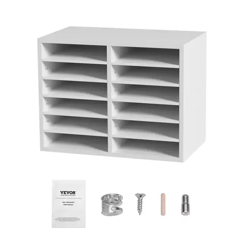 VEVOR Literature Organizers, 12 Compartments Office Mailbox with Adjustable Shelves, Wood Literature Sorter 20.4x12x16.1 inches, EPA Certified
