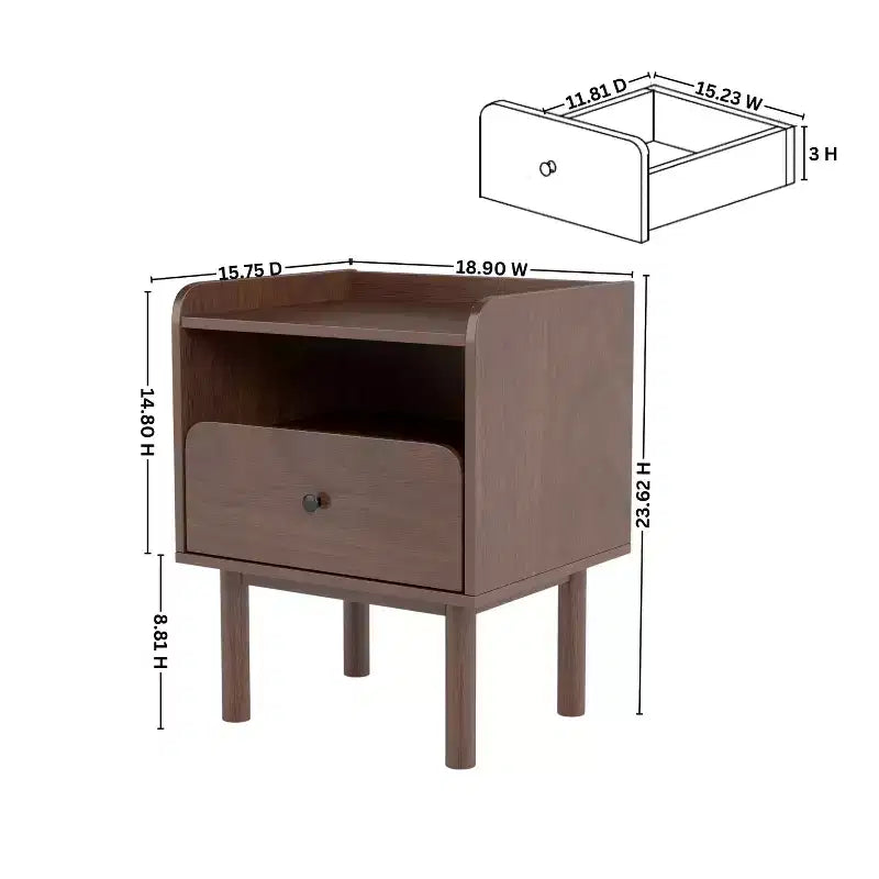 Table de chevet à double plateau, table d'appoint, finition noyer naturel