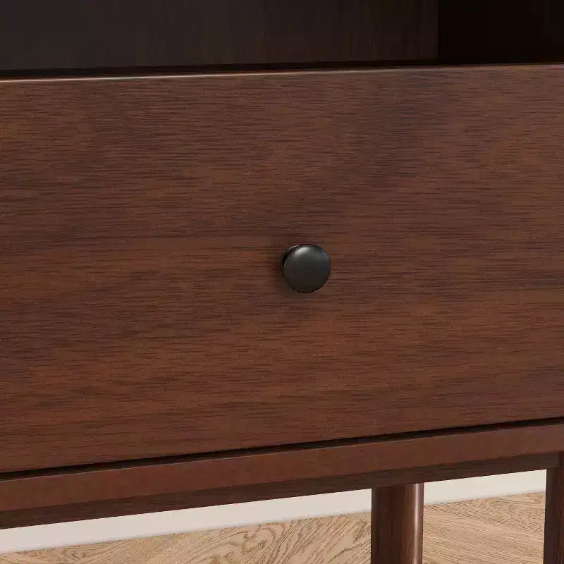 Table de chevet à double plateau, table d'appoint, finition noyer naturel