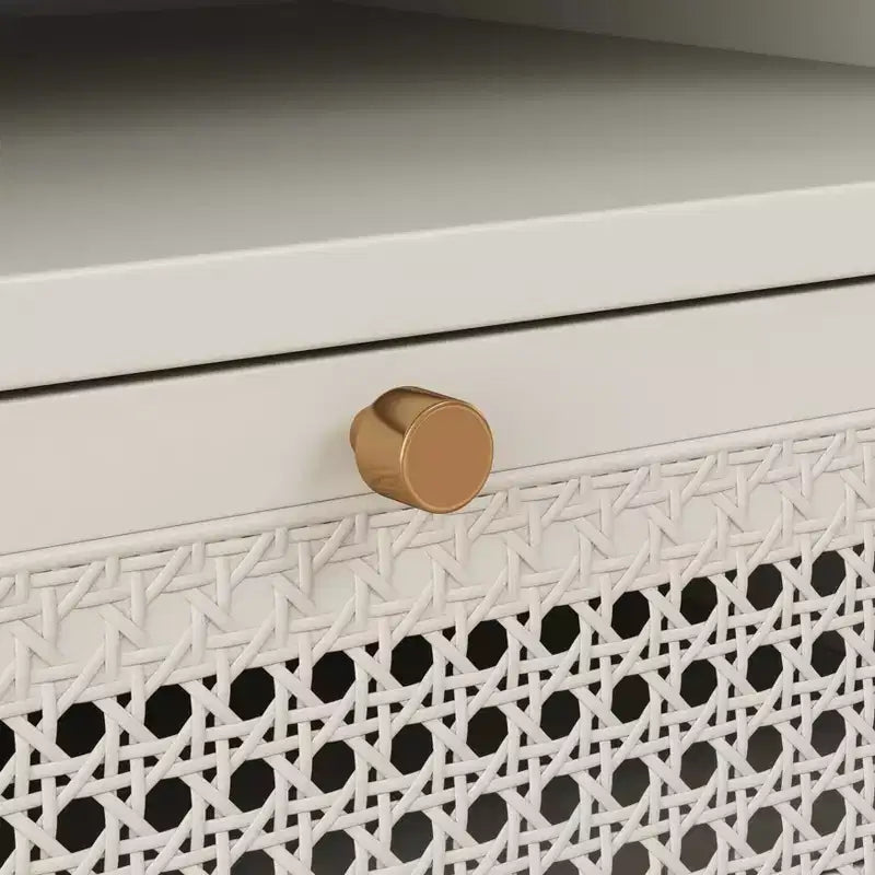 Ensemble de chambre 2 pièces, lit plateforme avec table de chevet, blanc crème