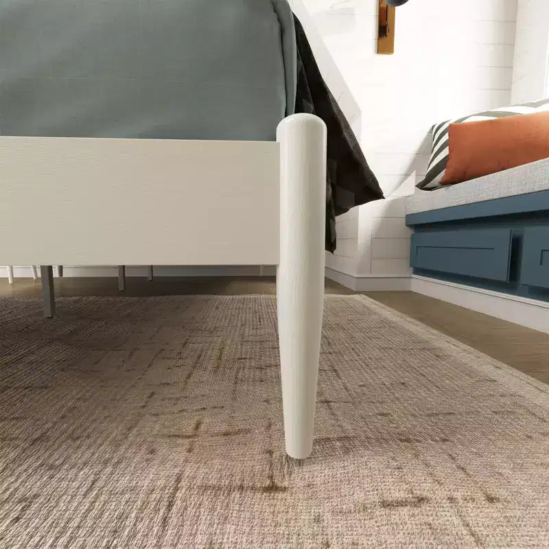 Ensemble de chambre 2 pièces, lit plateforme avec table de chevet, blanc crème